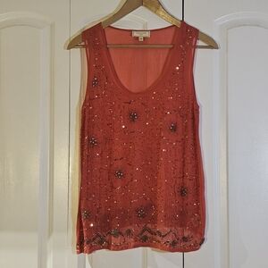 Anthropologie Tank Top Size 6 Moulinette Soeurs Beaded Sheer Festival Boho Indie